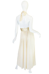 1980 Bill Tice Cream & Gold Backless Jersey Plunge Gown