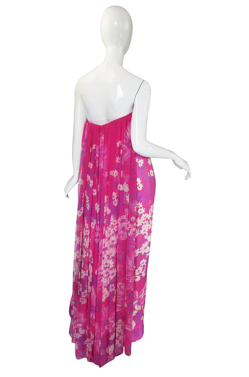 Early 1970s Pink Couture Hanae Mori Trained Gown