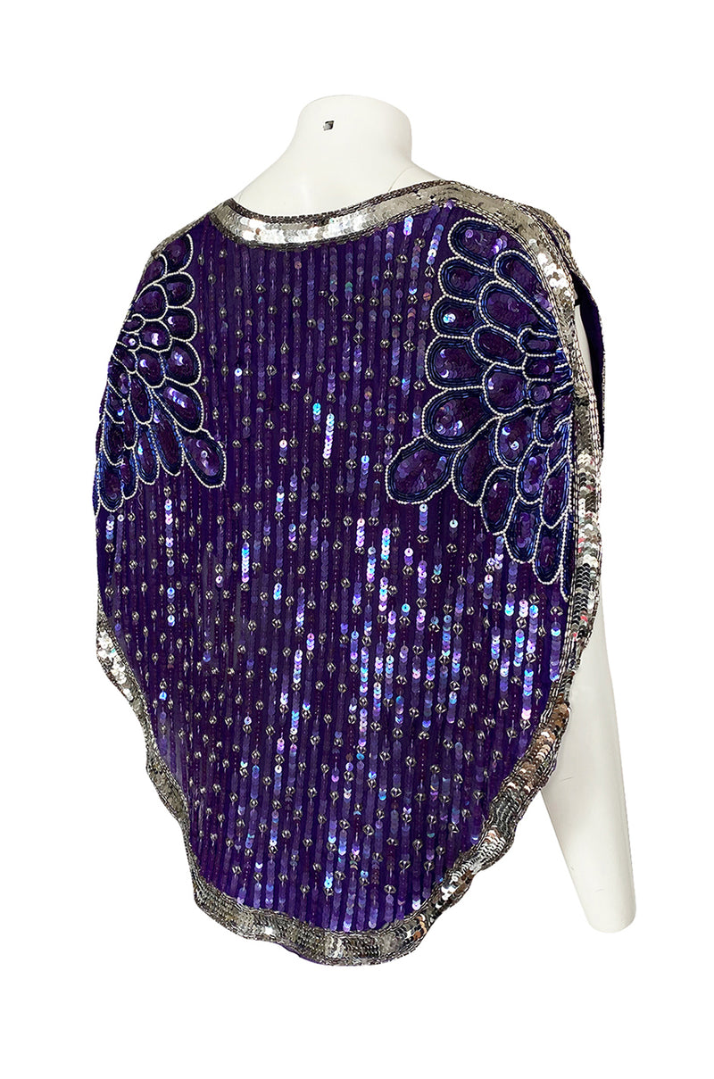 1970s Unlabeled Purple & Silver Sequin and Bead Cape or Top