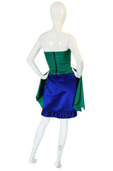 1980s Numbered Lanvin Brilliant Green & Blue Silk Dress