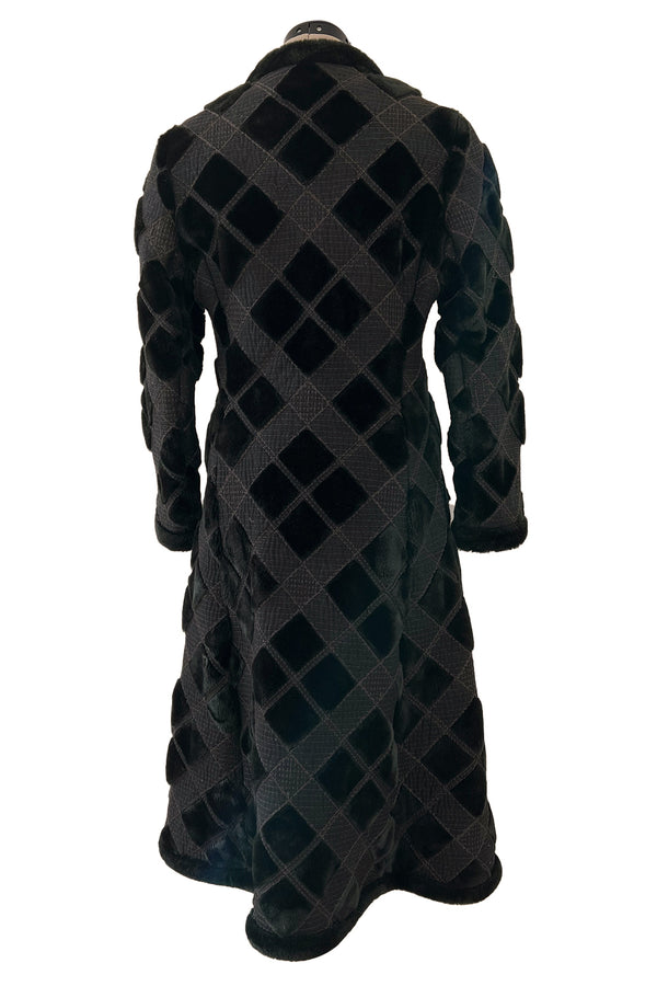 Fantastic 1970s Givenchy Top Stitched & Pacthwork Mixed with Faux Fur Deep Brown Coat