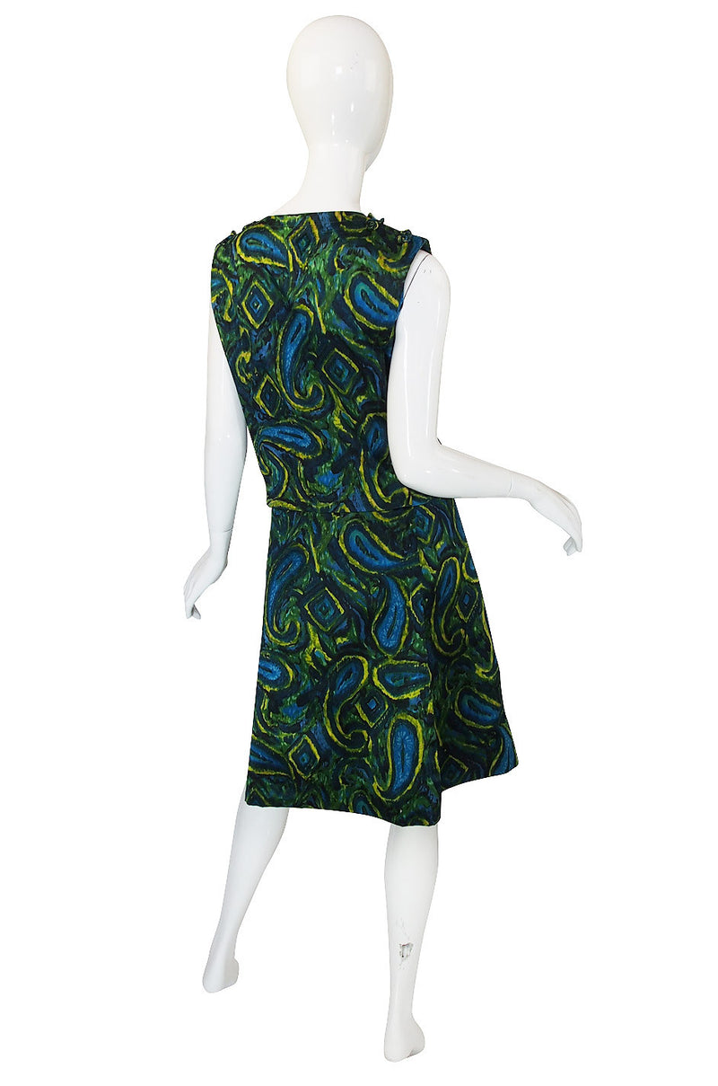 1960s Pretty Green & Blue Silk Shift Dress