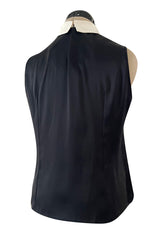 Gorgeous Upcycled Vintage Black Silk Tuxedo Feel Top w Hand Applied Lace Detailing