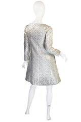 1960s Malcolm Starr Silver Metallic Brocade Dress