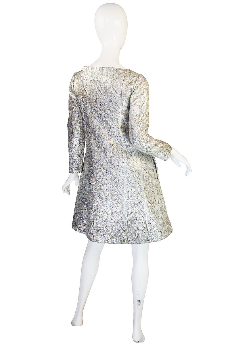 1960s Malcolm Starr Silver Metallic Brocade Dress