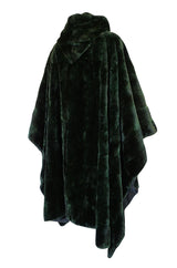 1970s Yves Saint Laurent Hooded Deep Green Shaved Fur Poncho