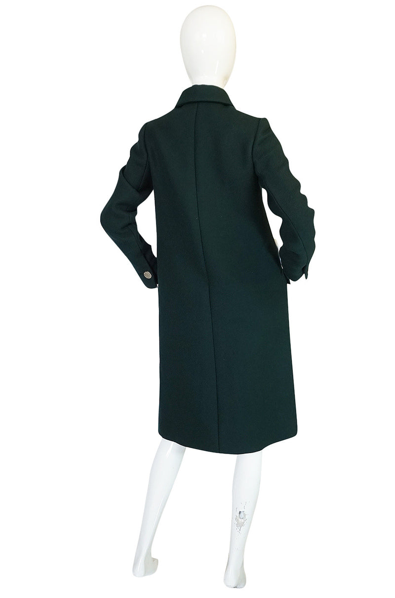 1960s Norell Green Wool With Silver Buttons Military Coat