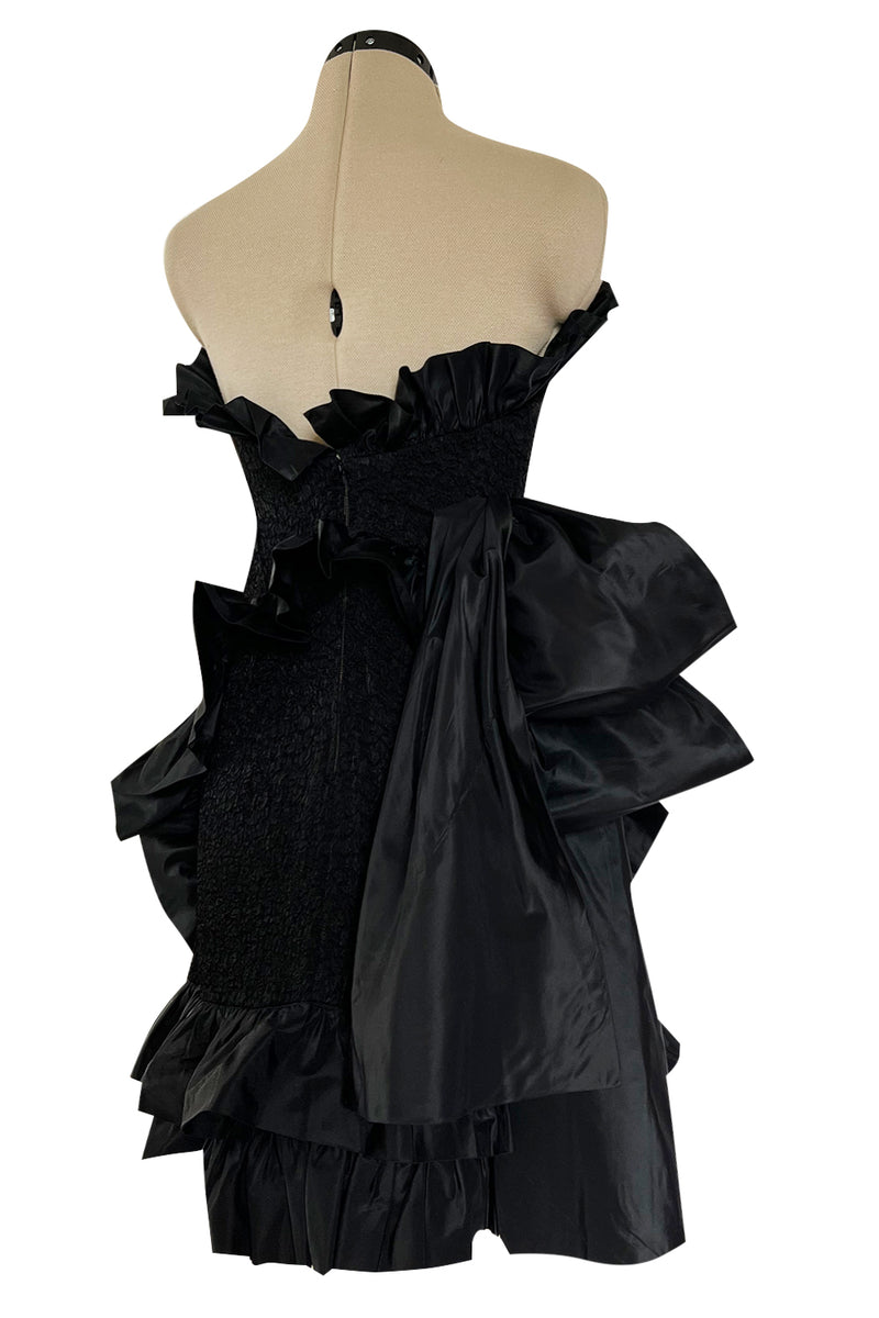 Dramatic Fall 1987 Yves Saint Laurent Strapless Silk & Taffeta Dress w Ruffles & Bow
