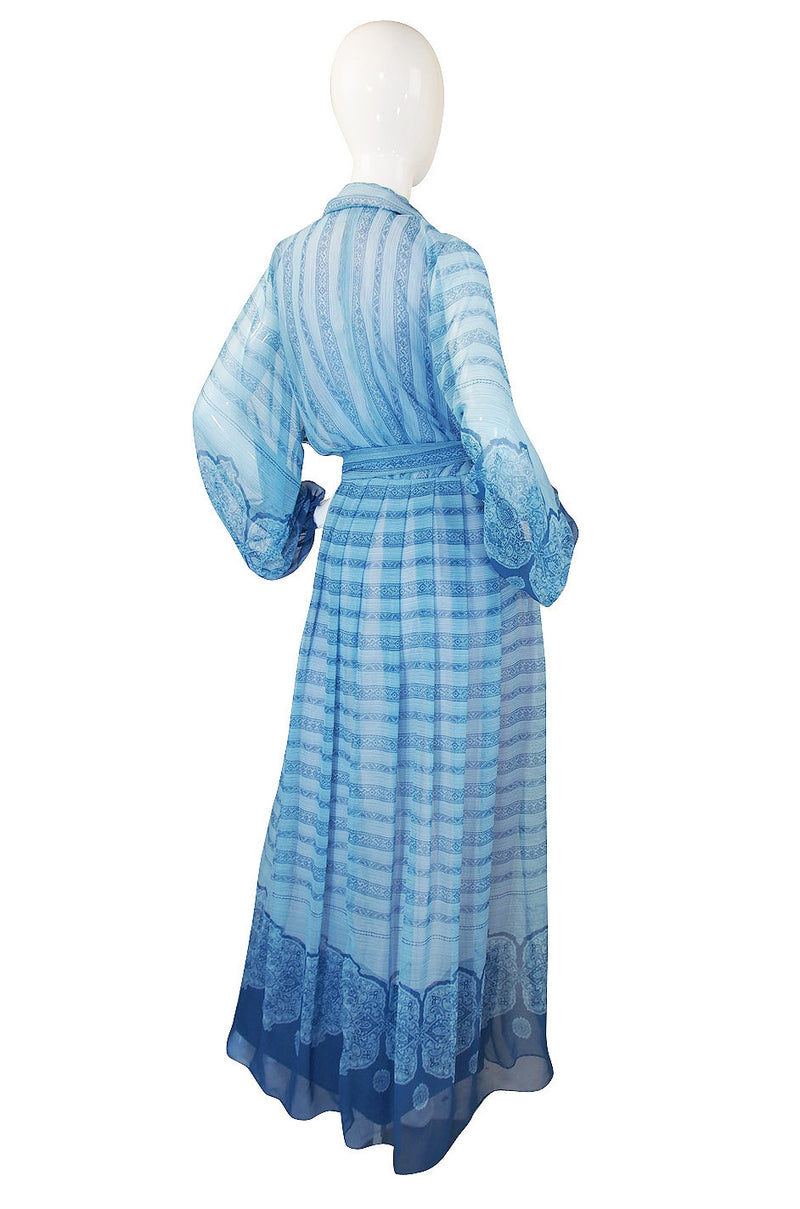 1970s Blue Chiffon Victor Costa Maxi