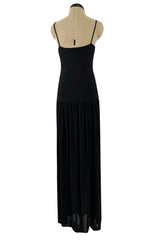 Superb 1980s Christian Dior by Marc Bohan Minimalist Black Jersey Drop Waist Dress