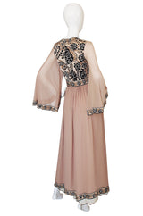 1970s Bessi Taupe Silk Jersey & Chiffon Dress