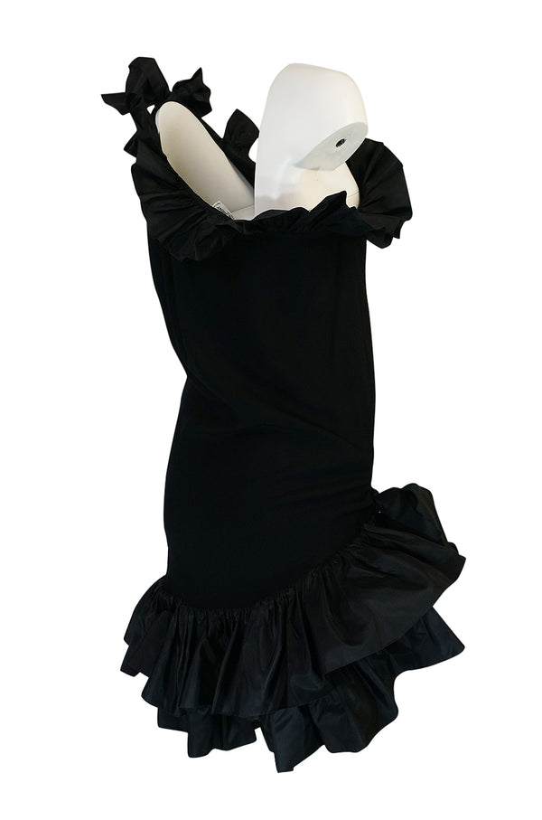 Fall 1982 Yves Saint Laurent Black Ruffled One Shoulder Dress