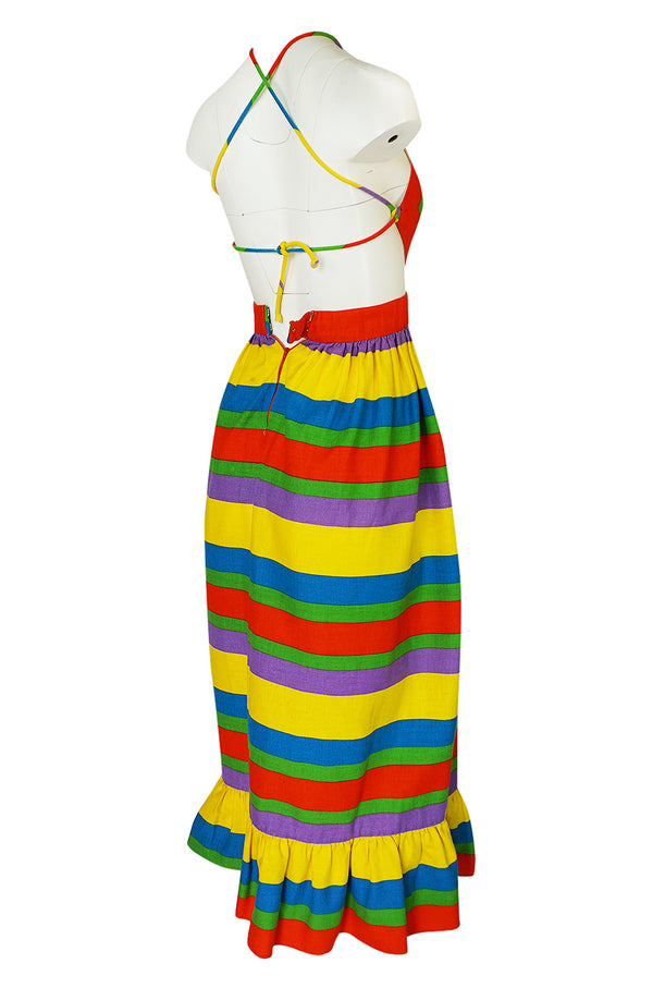 Spring 1972 Oscar de la Renta Rainbow Striped Backless Halter Dress