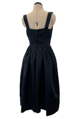 Prettiest 1950s Marshall Field Black Silk Cocktail Dress w Unusual Bodice Detailing
