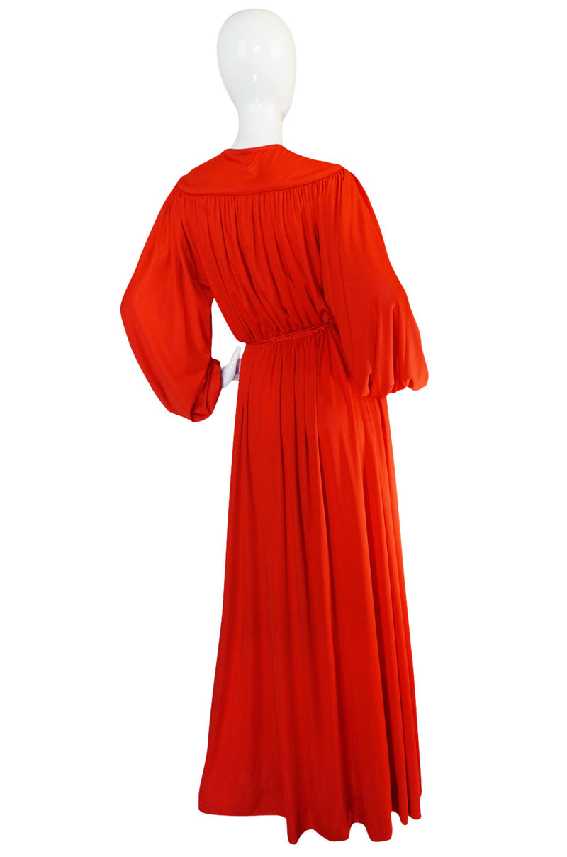 1970s Donald Brooks Red Jersey Crystal Button Dress