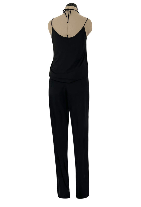 Late 1970s Ossie Clark Gold Label Slinky Black Jersey Tank Top & Peg Leg Pant Set