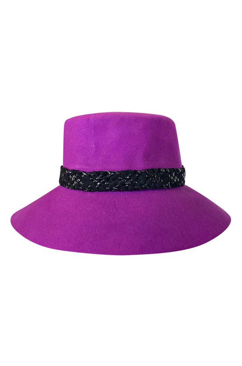 Wonderful c1997 Yves Saint Laurent Purple Felt Hat w Braided Band