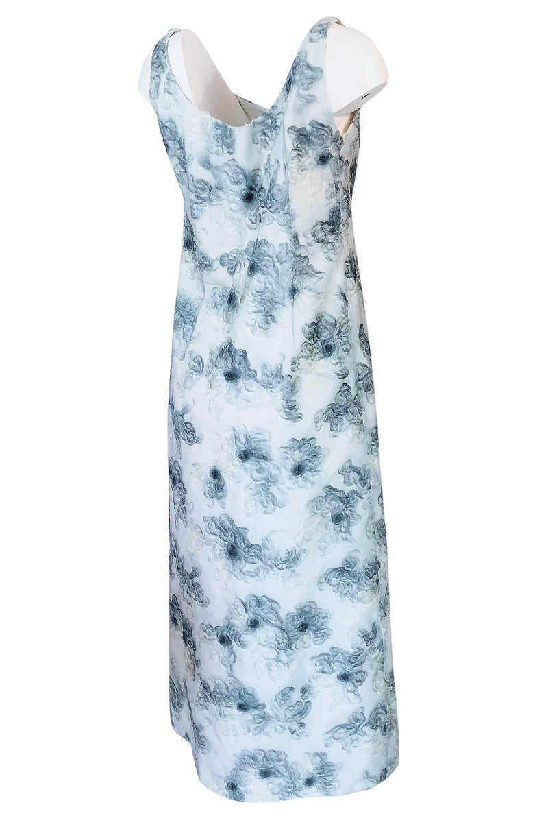 c.1963 Maggy Rouff Haute Couture Pale Metallic Blue Net & Ribbon Dress