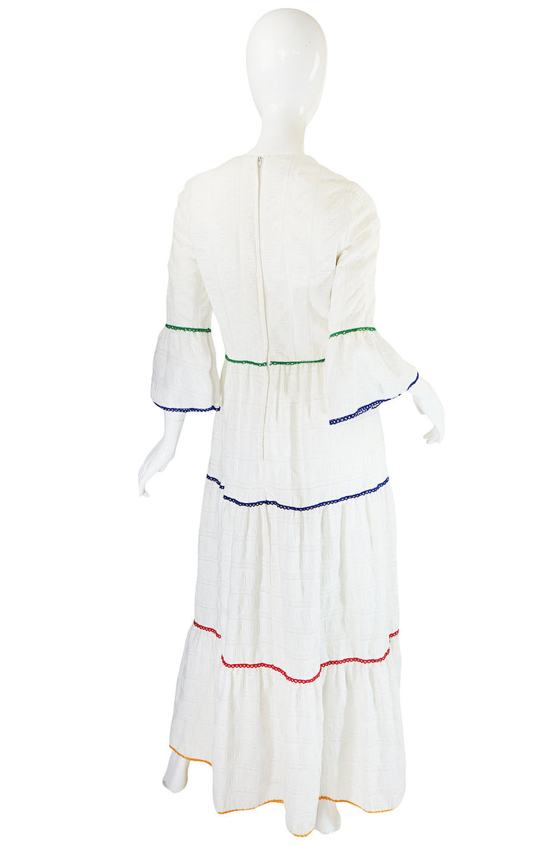 1960s Miss K Embroidered White Cotton Dress