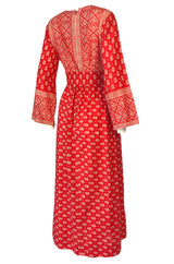 Lovely 1960s Red & White Print Indian Cotton Caftan Dress