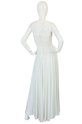 1970s Frank Usher Draped Single Strap White Jersey Dress
