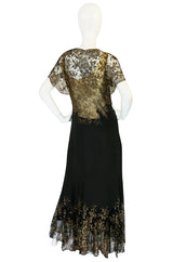 Amazing 1920s Couture Level Gold Metal Lace & Silk Dress