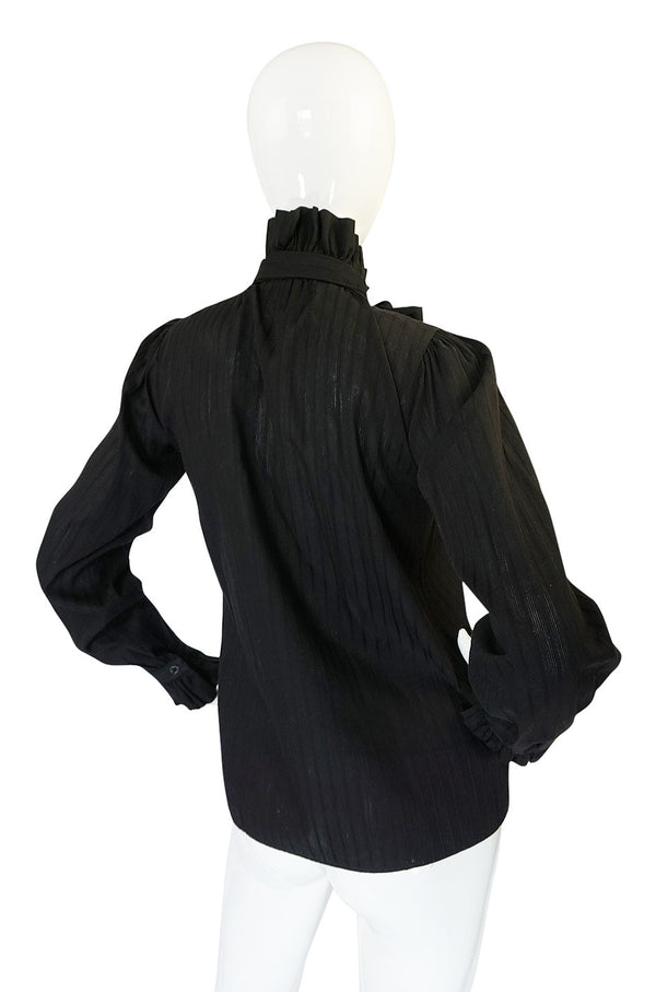 1970s Yves Saint Laurent Black Cotton Tuxedo Shirt