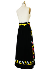 1970s Malcolm Starr Bright Flower Felt Applique on Velvet Skirt