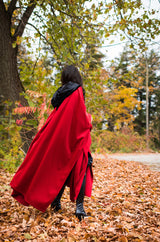 1970s-1980s Yves Saint Laurent Red Wool Cape w Black Velvet Hood