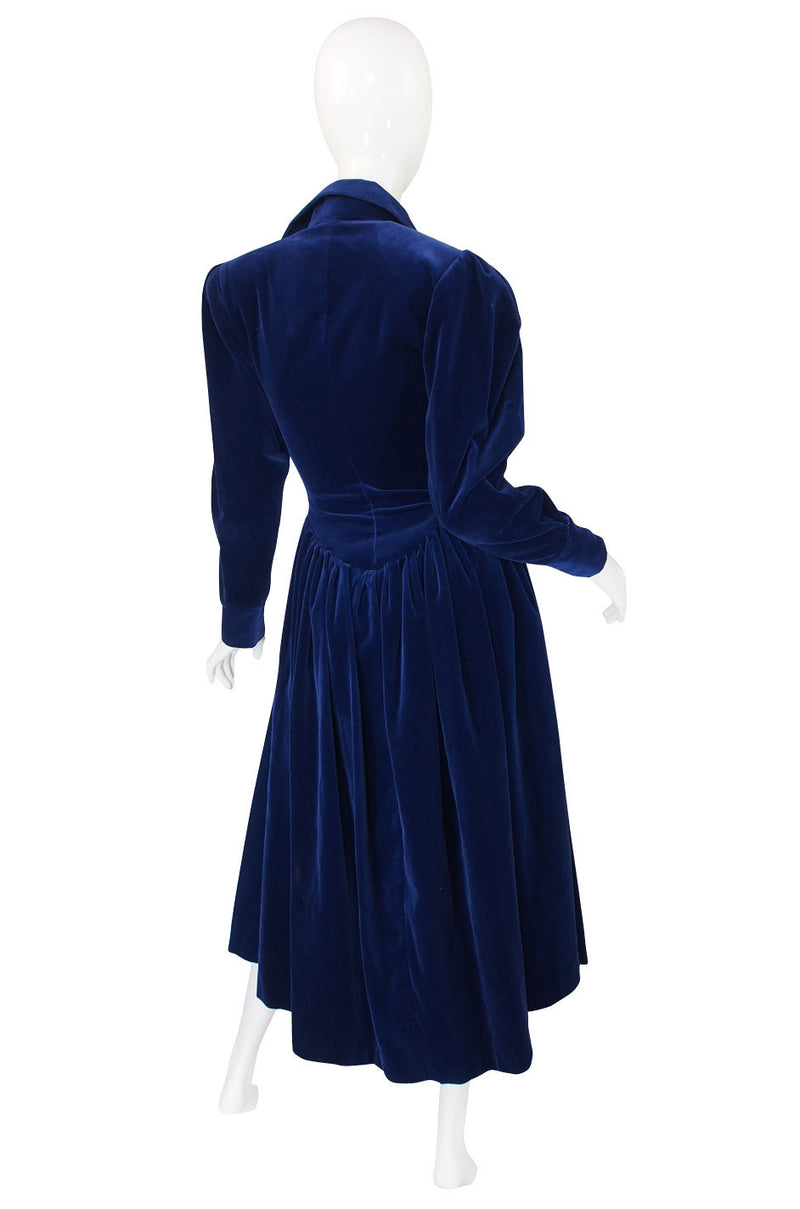 1970s Norma Kamali Blue Velvet Dress Shrimpton Couture 1970s Norma Kamali Blue Velvet Dress Shrimpton Couture