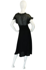 1970s Ossie Clark for Radley Black Crepe & Chiffon Dress