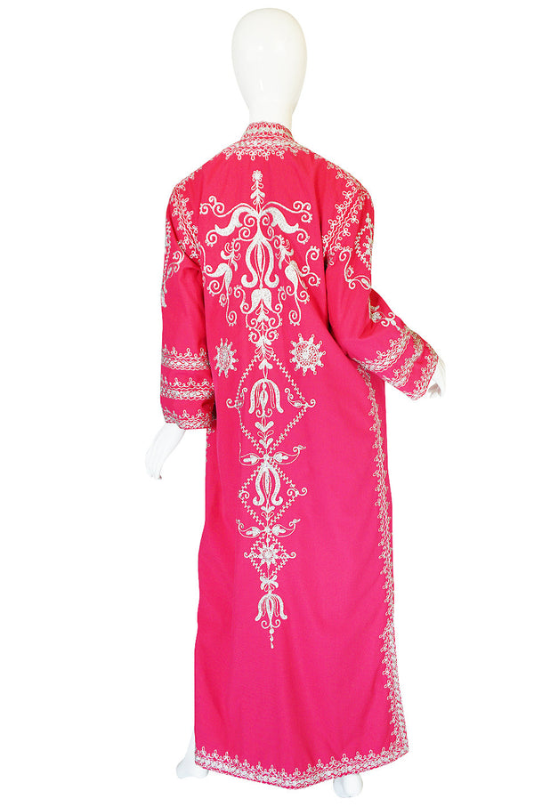 1960s Silver Thread Embroidered Pink Adonis Caftan