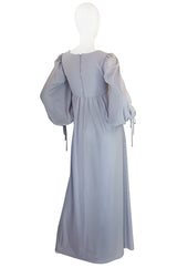 1960s Pretty Grey Blue Gina Fratini Maxi Dress