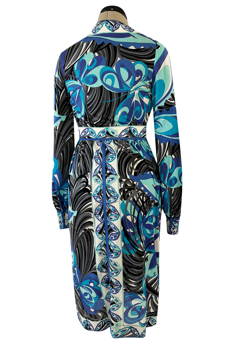 emilio pucci shirt dress Emilio Pucci Multicolor Printed Cotton Wrap Detail Button Front Shirt Dress M Emilio Pucci
