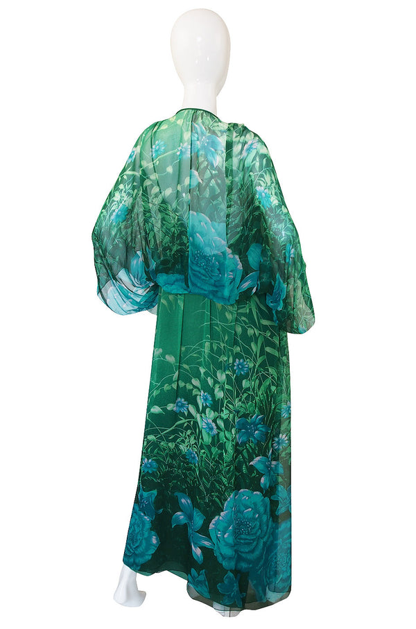 1970s Silk Chiffon Caftan Hanae Mori Dress