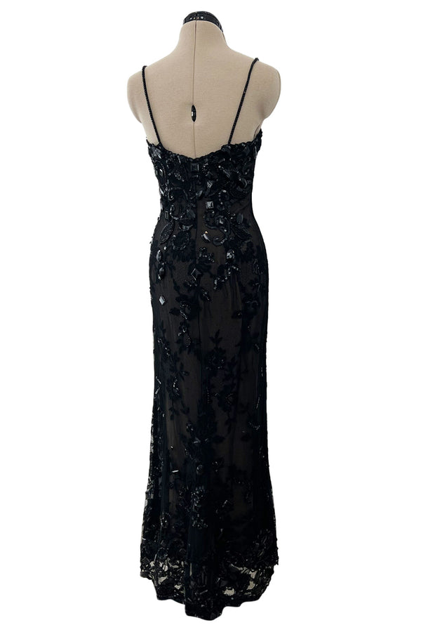 Superb 1970s Christian Dior by Marc Bohan Demi-Couture Net Lace Dress w Elaborate Beading