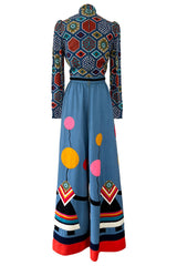 Rare Early 1970s Malcolm Starr by Youssef Rizkallah Felt Folk Art Dress w Quilted Top