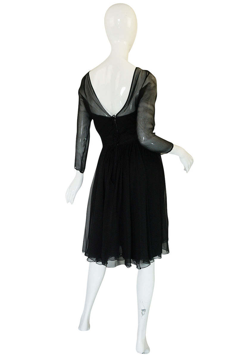 Pretty 1950s Black Silk Chiffon Bullock's Wilshire Dress