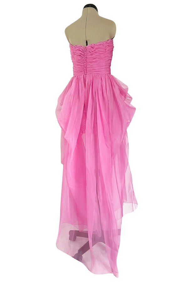 Stunning 2018 Ermanno Scervino Strapless Vibrant Pink Chiffon Dress w Bustle Skirting