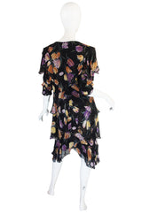 1970s Holly Harp Tiered Silk Print Dress