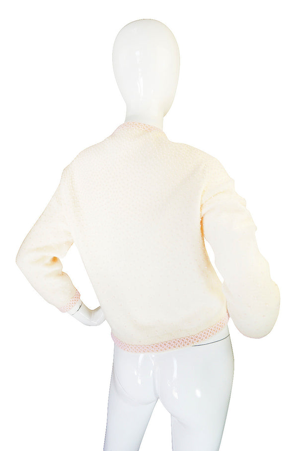 1950s Pink Beaded Cream Cashmere Sweater