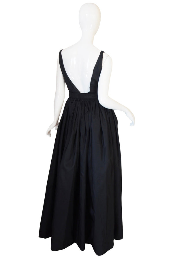 c1967 Plunging Black Silk George Halley Gown