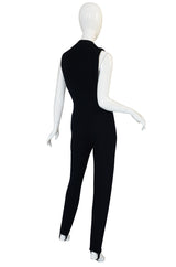 1980s Donna Karan Plunging Stretch Stirrup Pant Jumpsuit