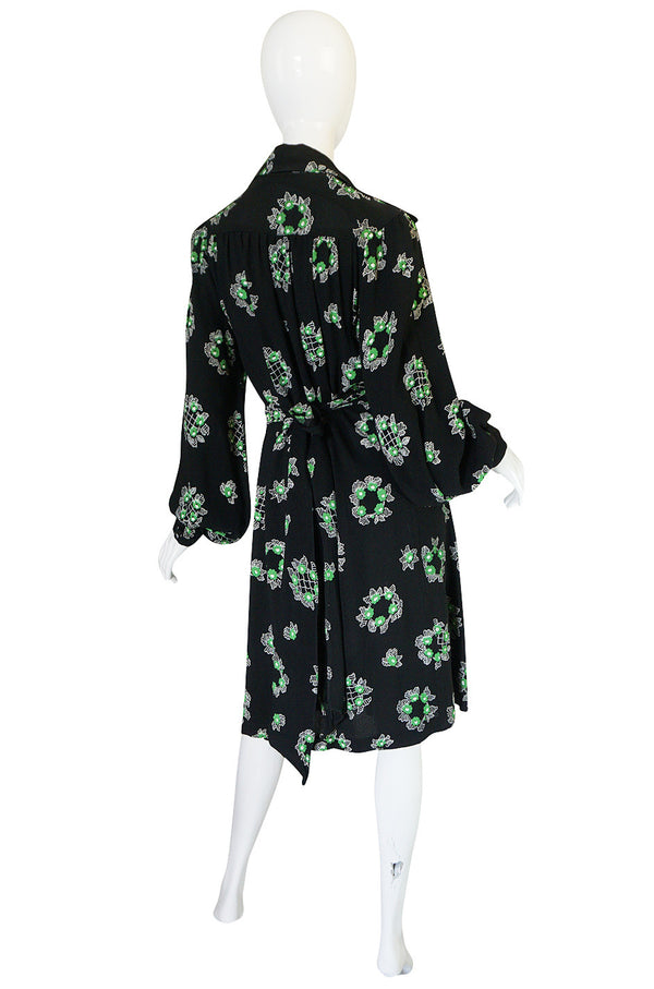 1970s Celia Birtwell Ossie Clark Moss Crepe Dress