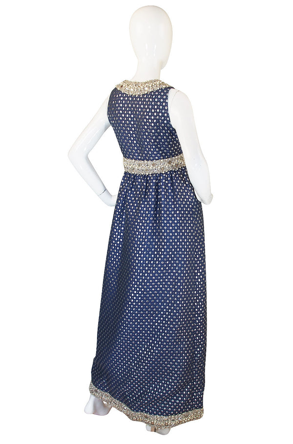 1960s Oscar De la Renta Heavy Beaded Silver Gown
