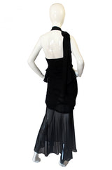 Rare 1980s Thierry Mugler One Shoulder Silk & Sheer Dress