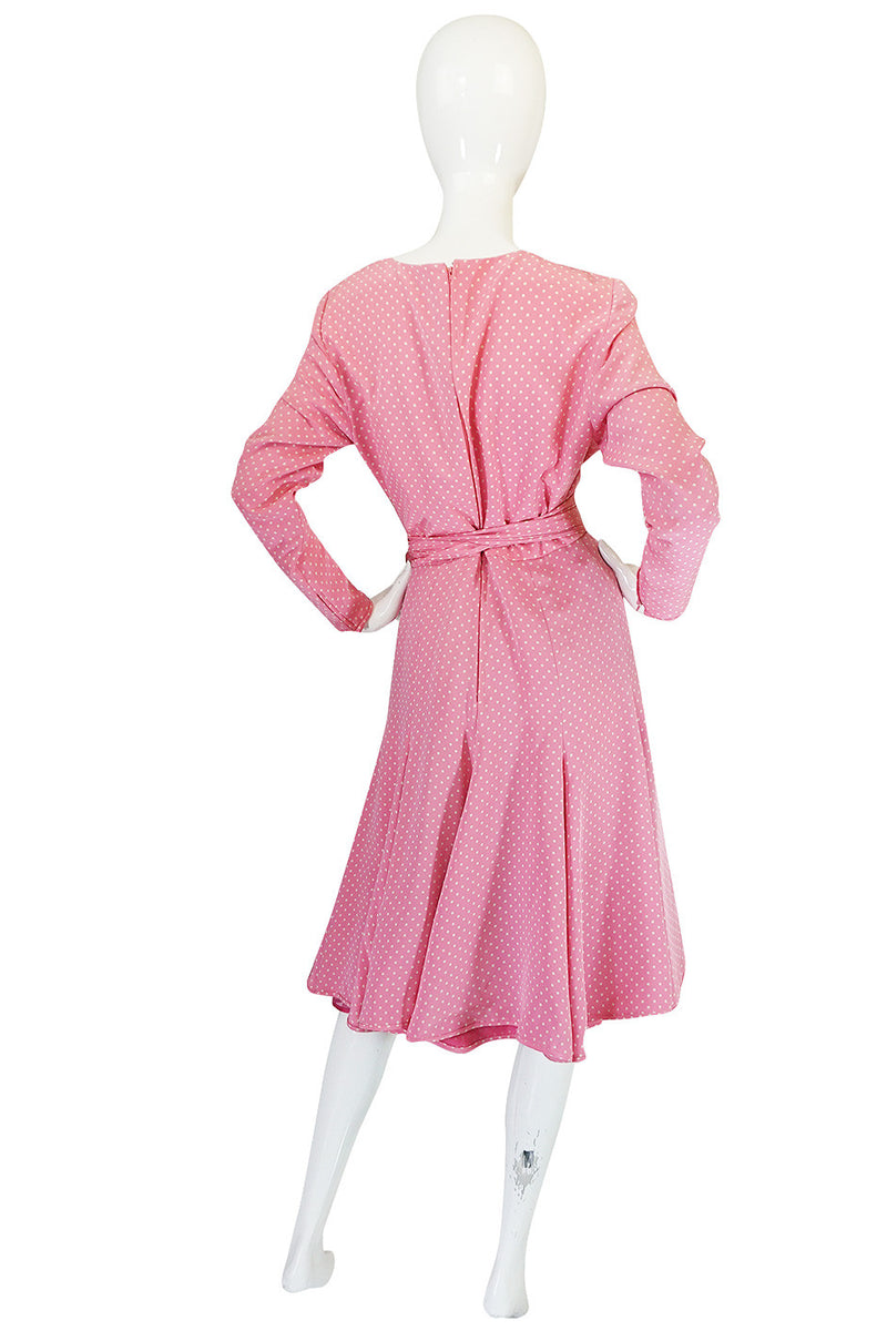 Early 1980s Pink Silk Dotted Valentino Day Dress