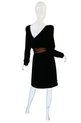 c1983 Hubert de Givenchy Haute Couture Velvet Dress w Silk Bow
