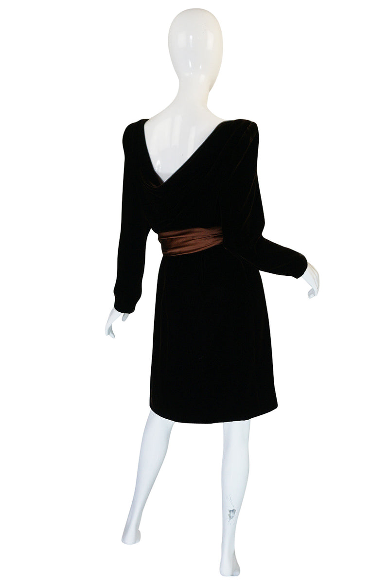 c1983 Hubert de Givenchy Haute Couture Velvet Dress w Silk Bow