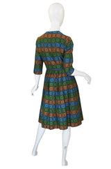 1950s Green Brocade Pocket Front Day Dress